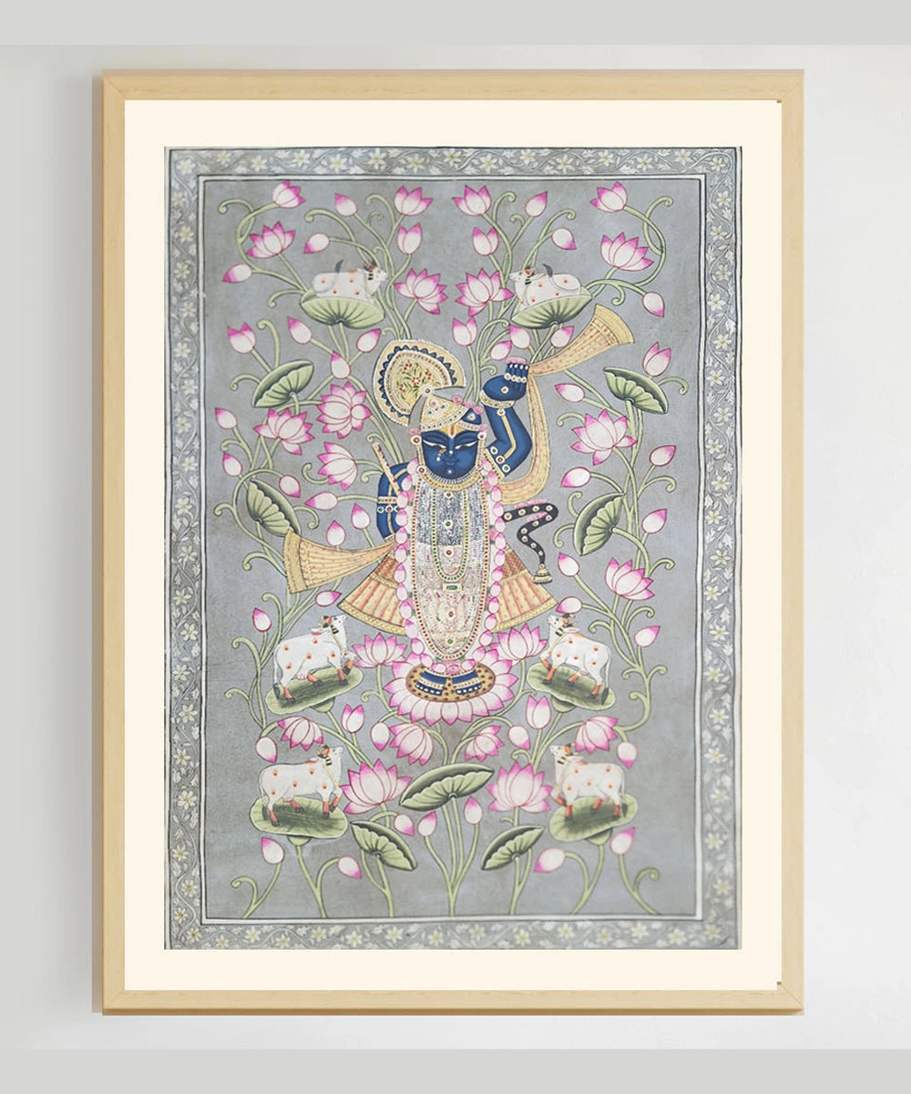 Pichwai Painting On Cloth| Shrinath & Lotus | 2x3 Feet | Unframmed