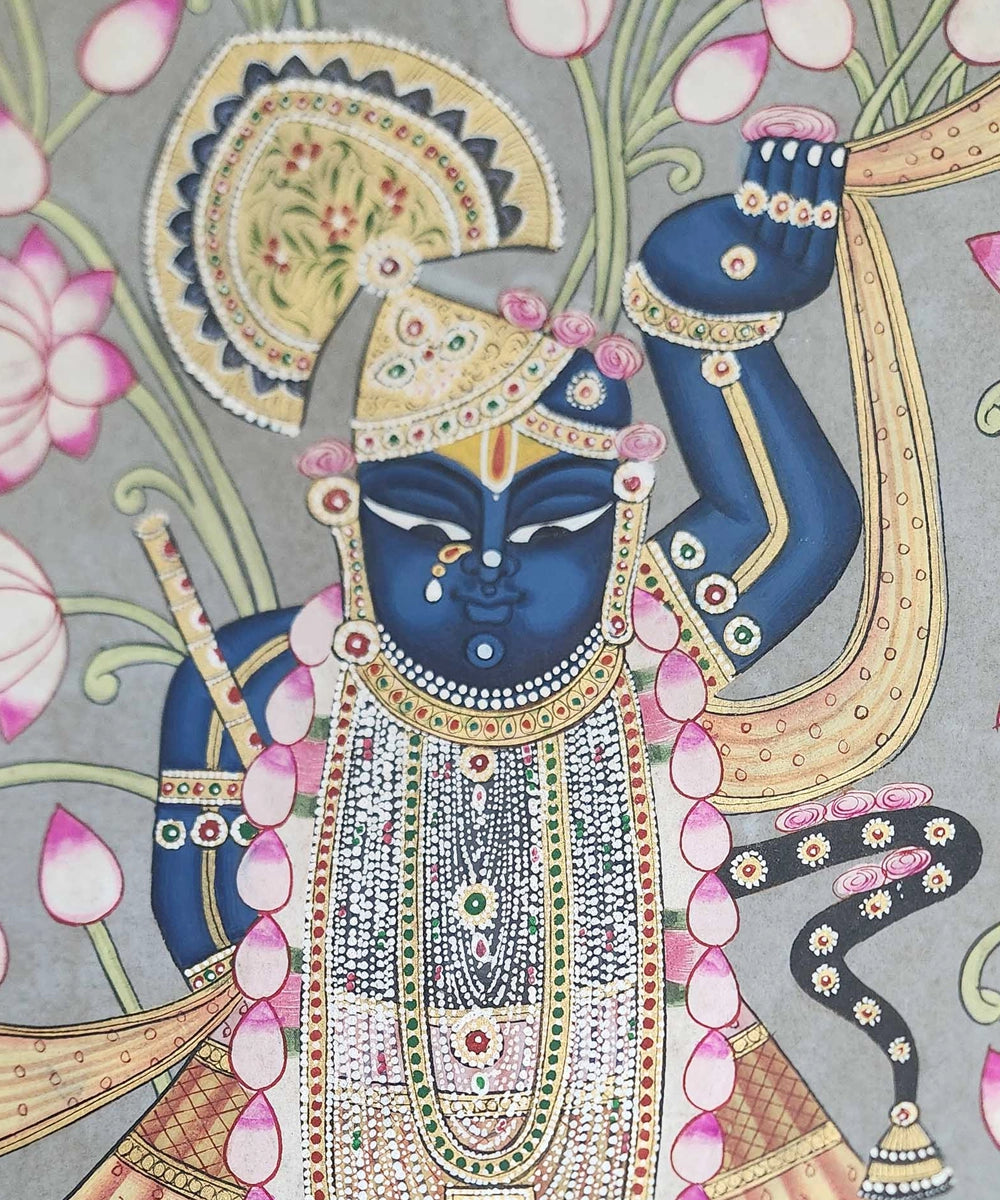 Pichwai Painting On Cloth| Shrinath & Lotus | 2x3 Feet | Unframmed