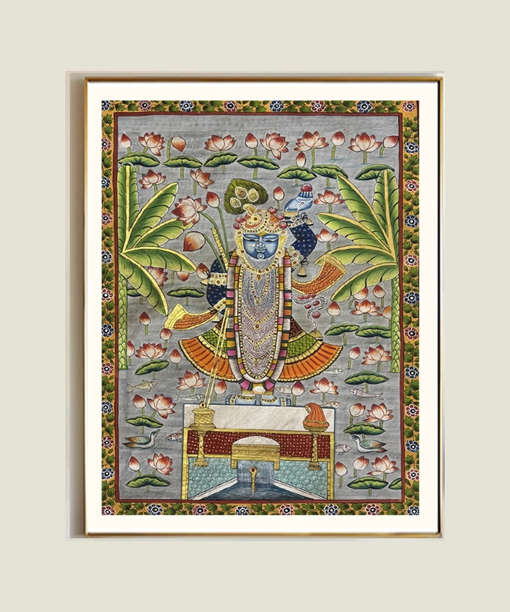 Pichwai Painting On Cloth| Shrinath & Lotus | 2x3 Feet | Unframmed