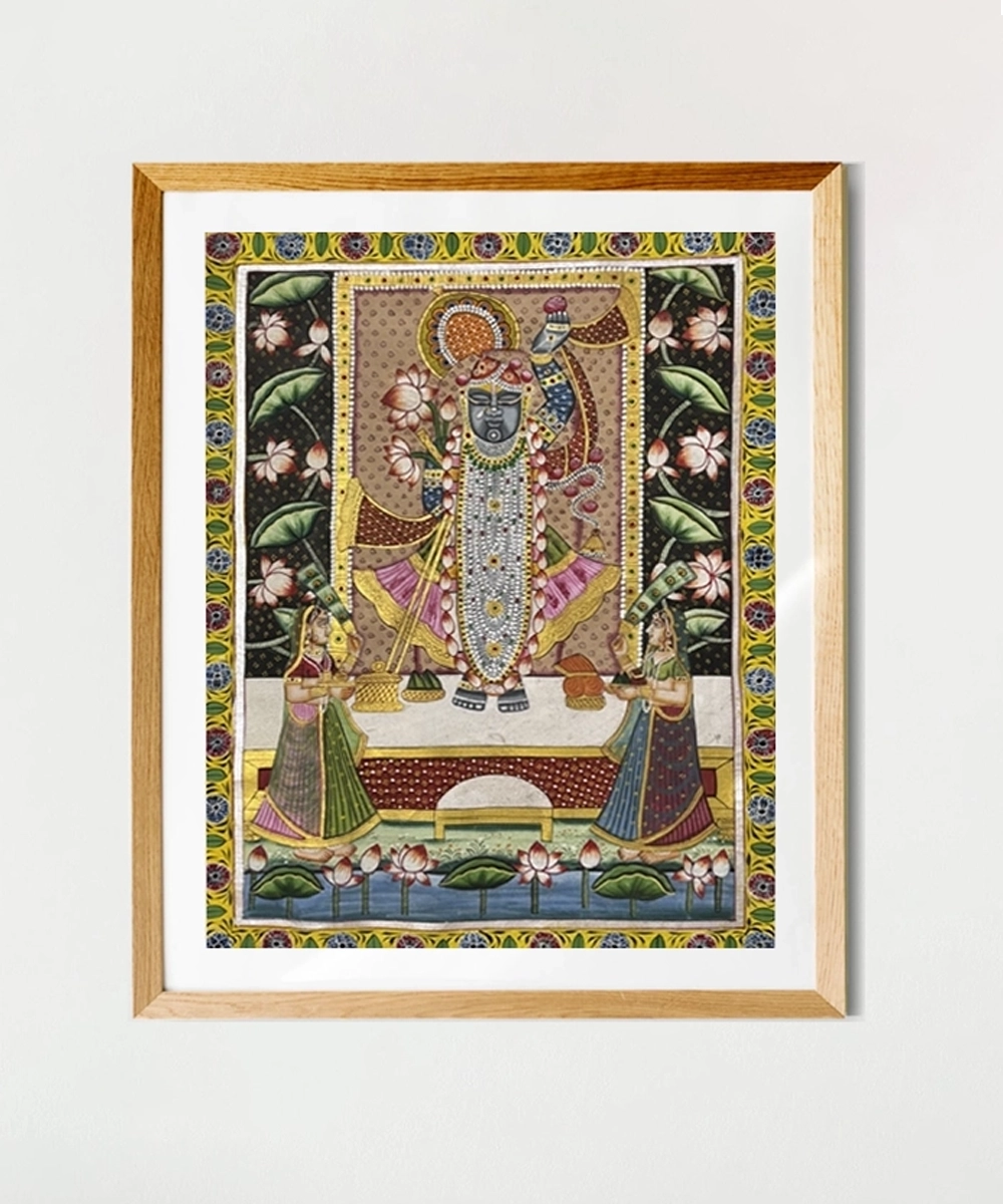 Pichwai Painting On Cloth| Shrinath & Lotus | 18x24 Inches | Unframmed