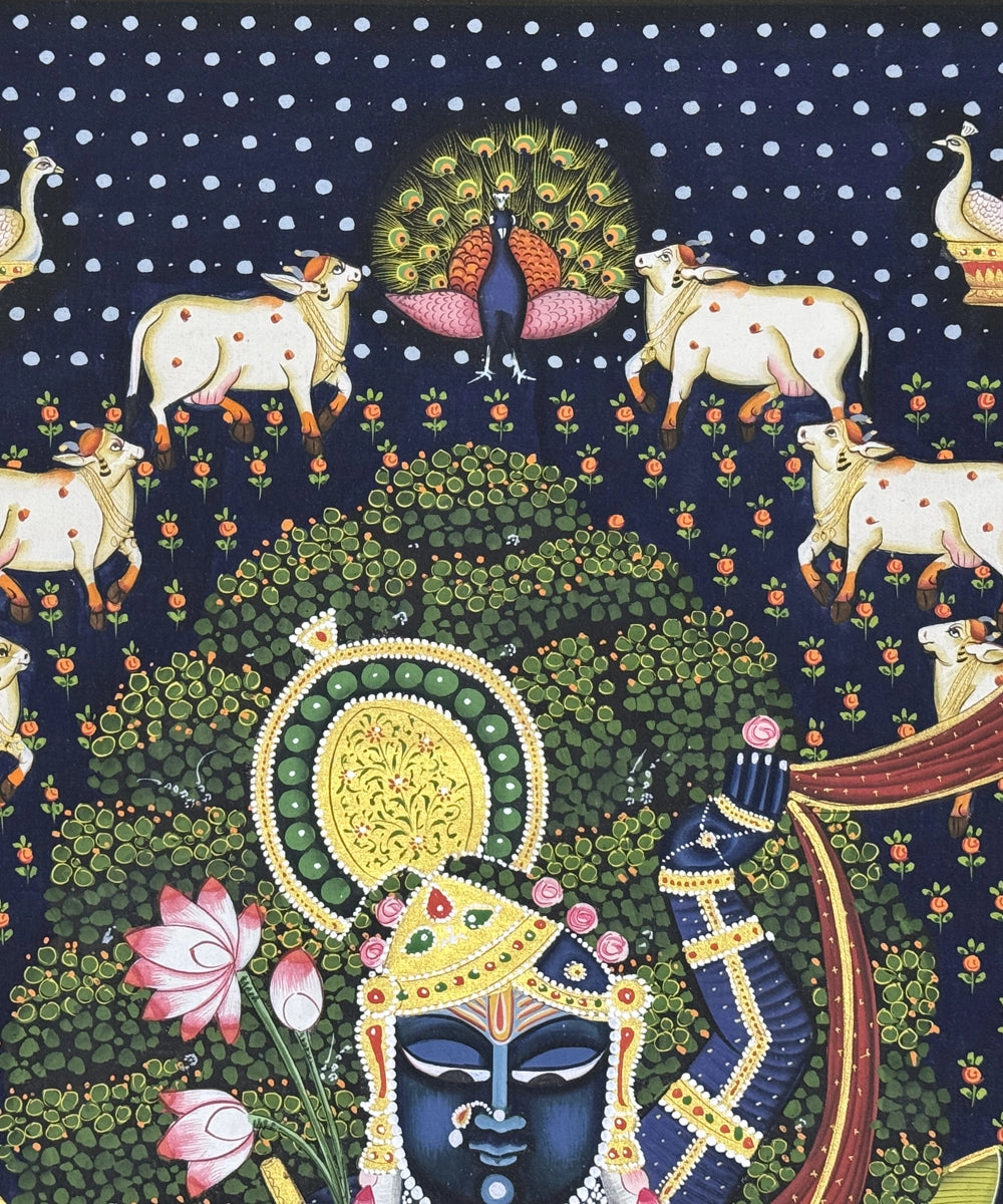 Pichwai Painting On Cloth| Shrinath & Cows| 2x3 Feet | Unframmed