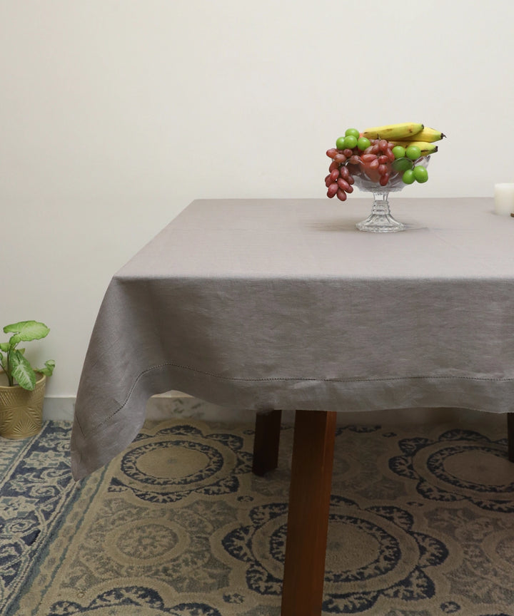 Dark Grey Linen Blend Solid Table Cloth with Faggoting  (60" x 90")