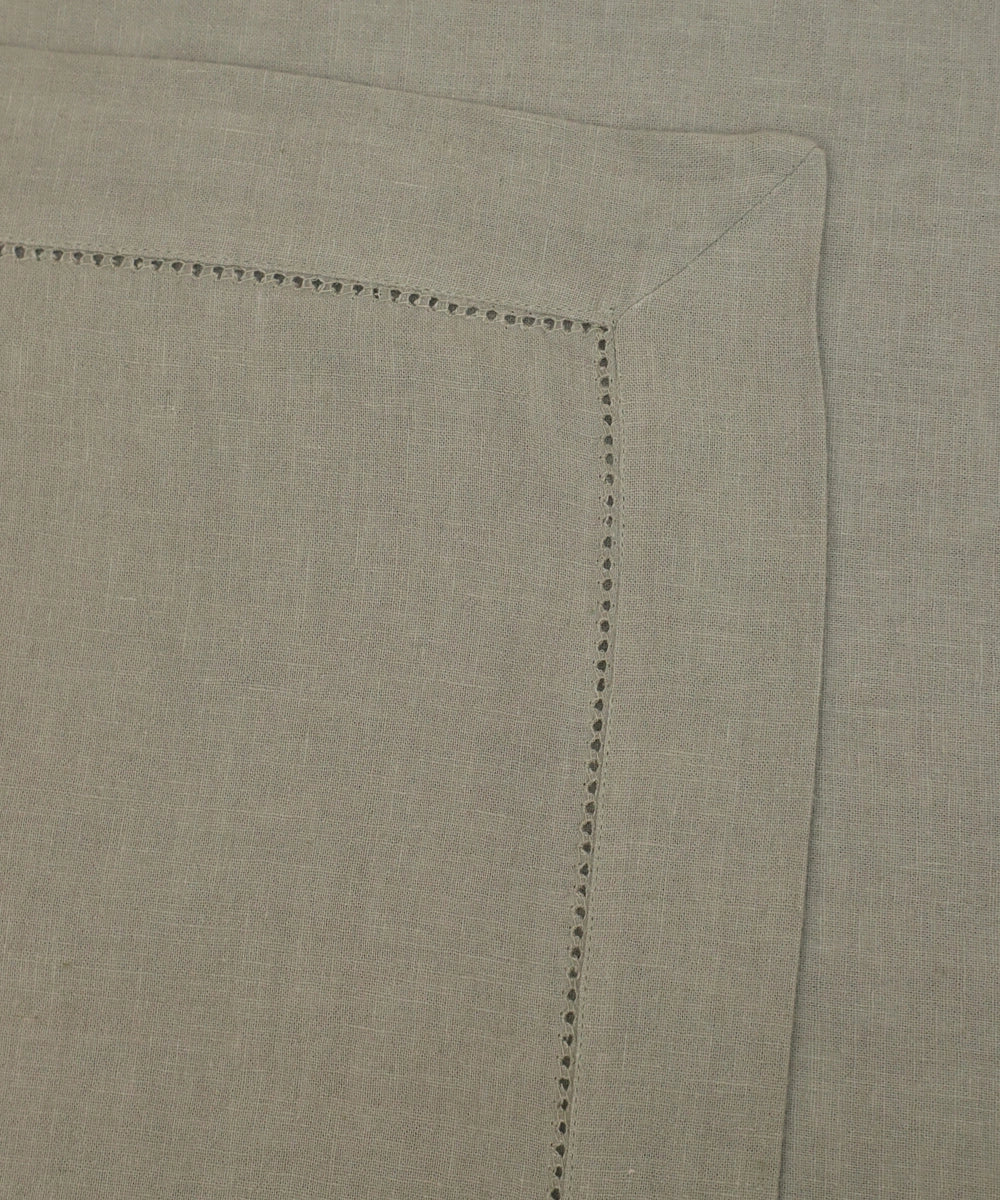 Greyish Blue Linen Blend Solid Table Cloth with Faggoting  (60" x 90")