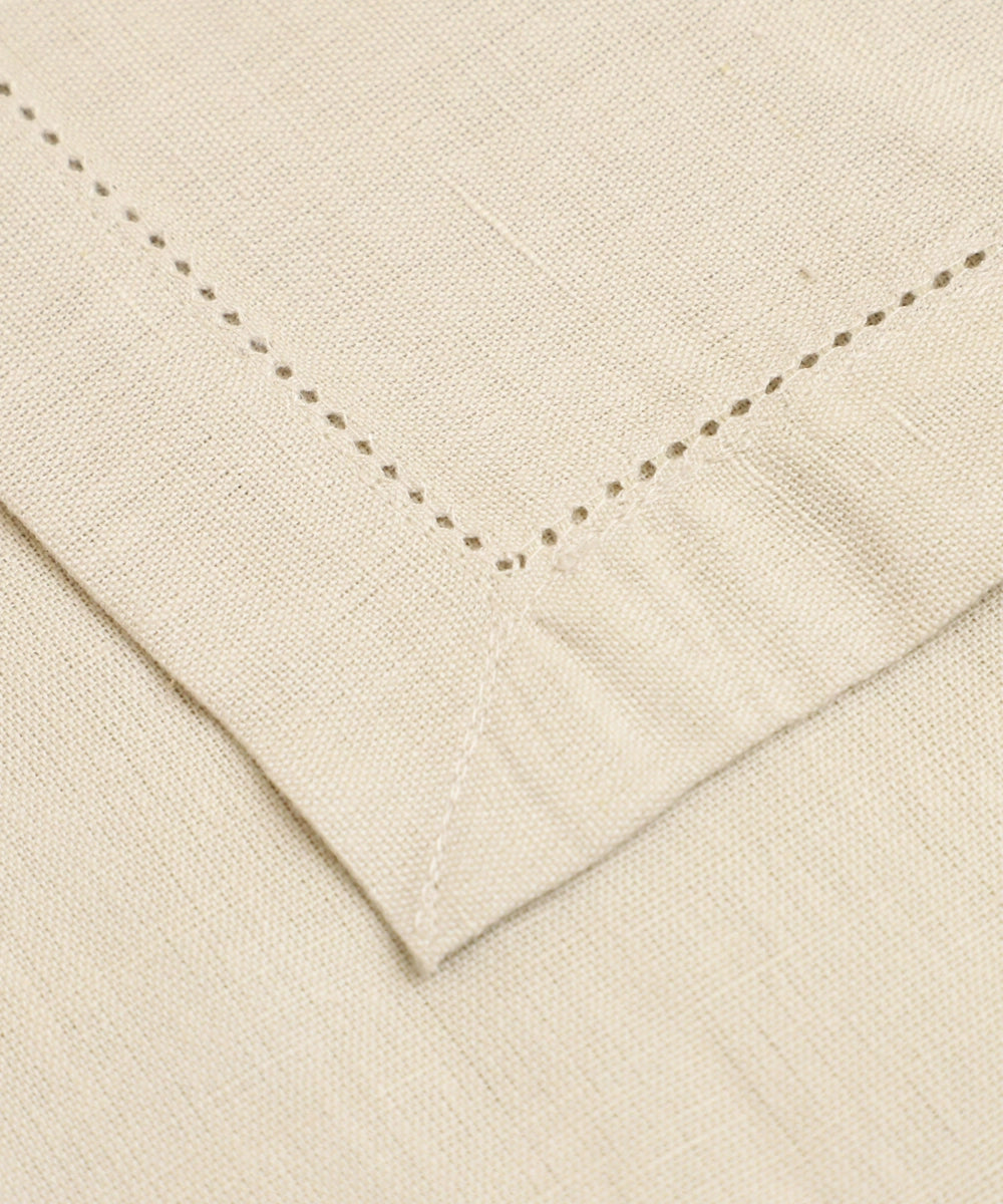 Beige Linen Blend Solid Table Cloth with Faggoting  (60" x 90")