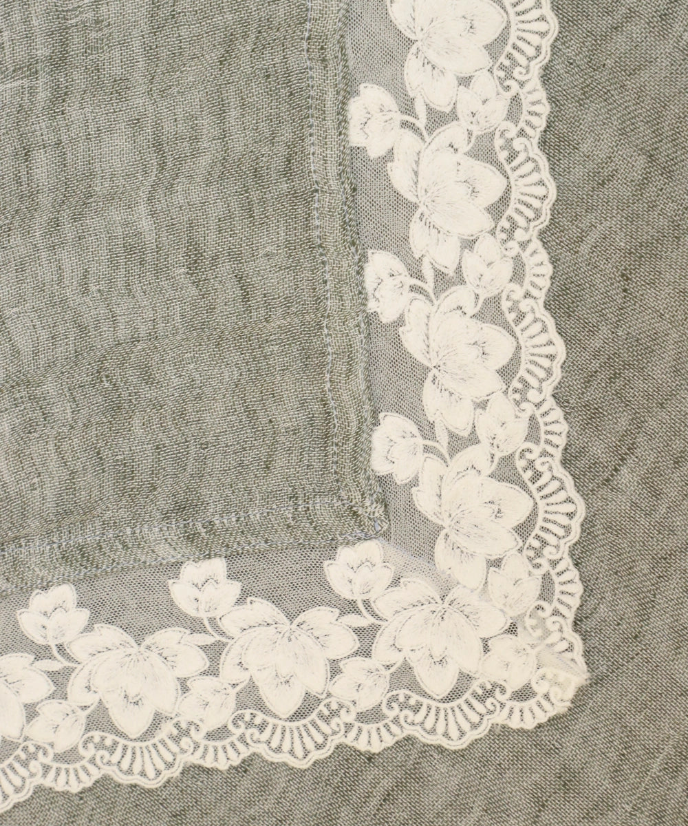 Light Grey Linen Gauze (Double Layer) Solid Table Cloth with lace  60" x 90"