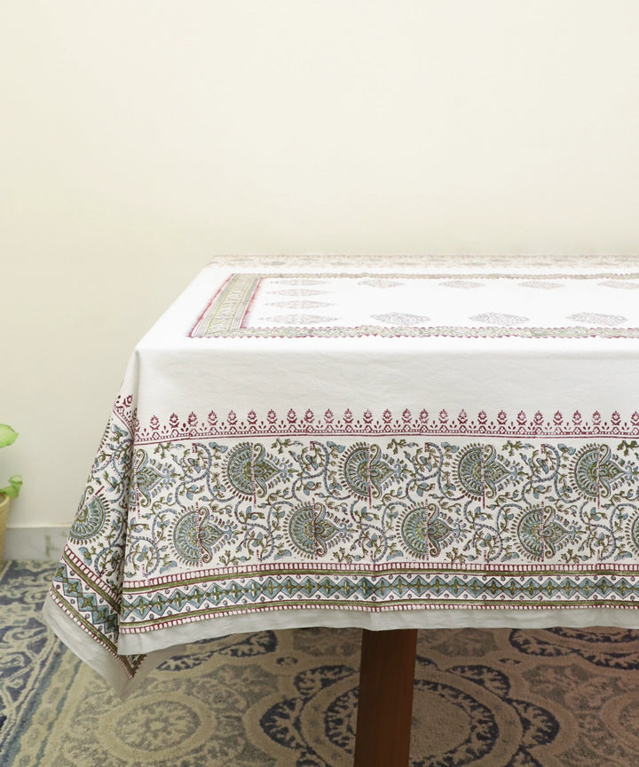 6 Seater Hand Block Printed Maroon & Grey Cotton Table Cloth (60" x 90")