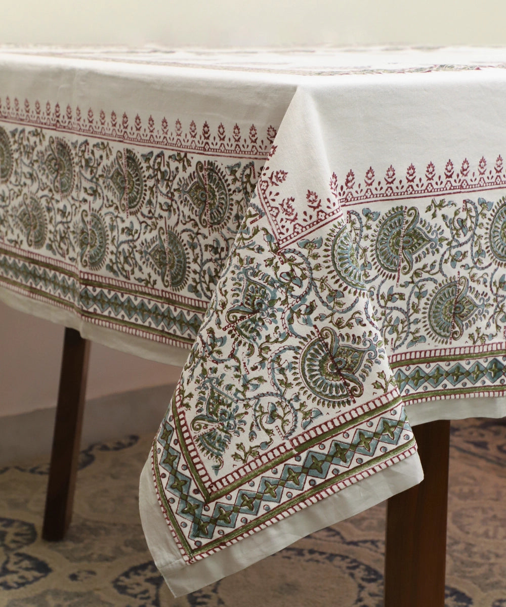 6 Seater Hand Block Printed Maroon & Grey Cotton Table Cloth (60" x 90")