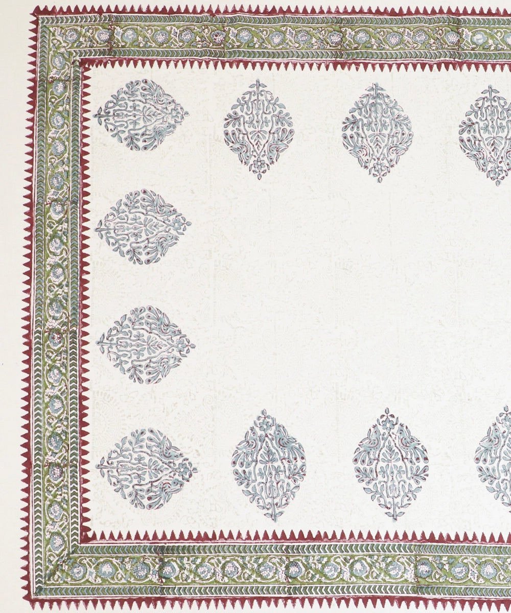 6 Seater Hand Block Printed Maroon & Grey Cotton Table Cloth (60" x 90")