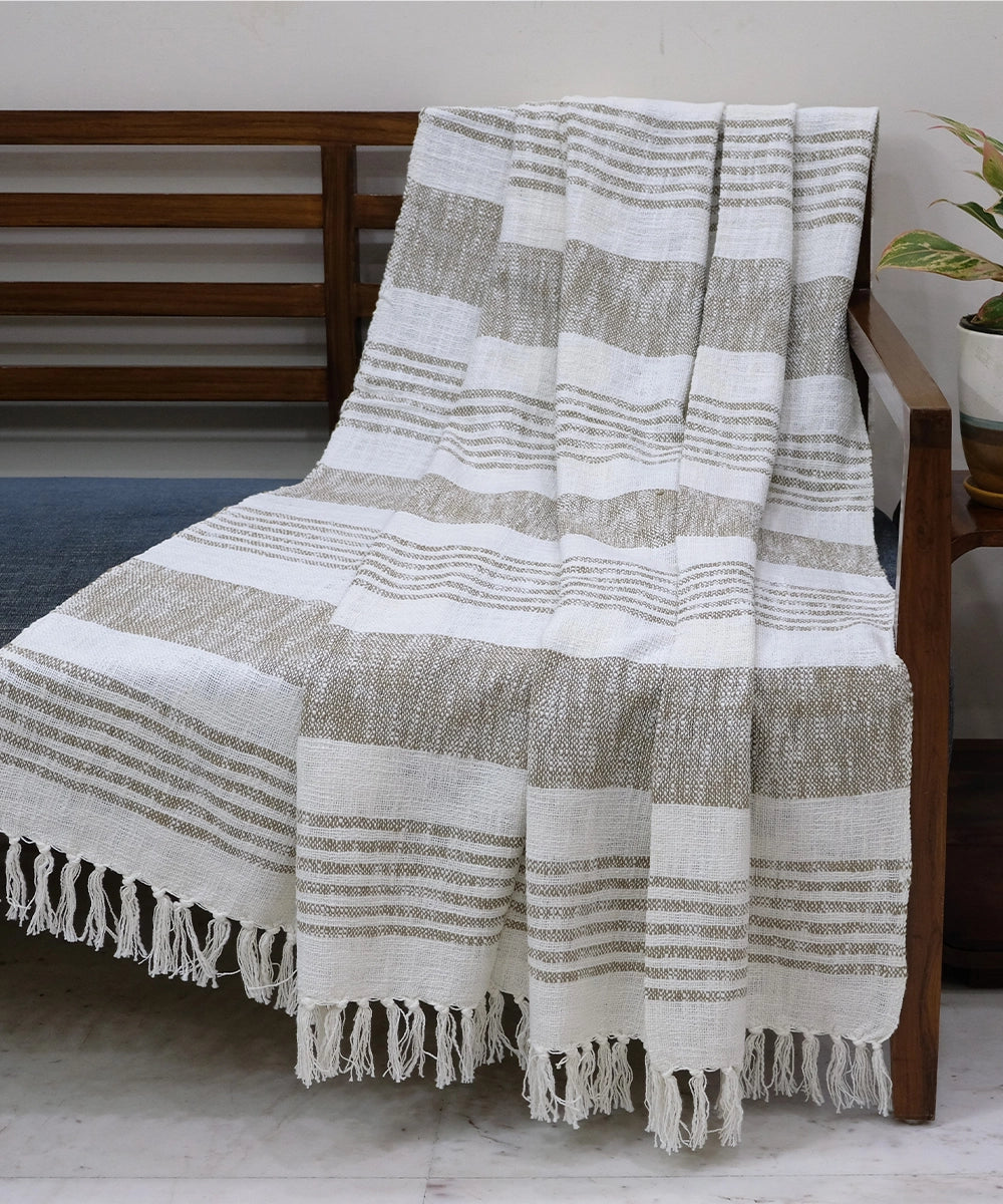 Cream & Light Brown Yarn Dye Cotton Handwoven Throw