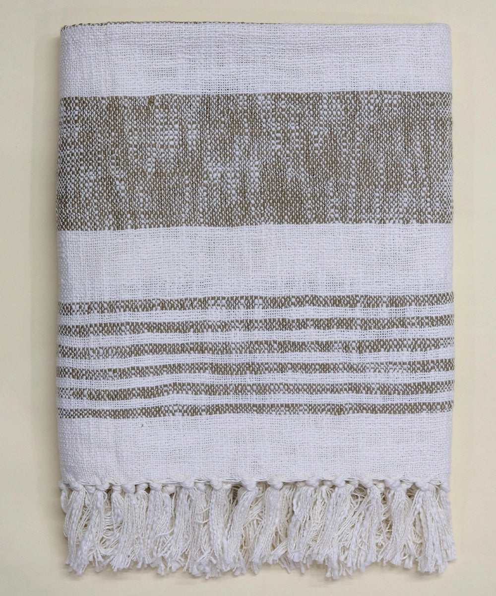 Cream & Light Brown Yarn Dye Cotton Handwoven Throw