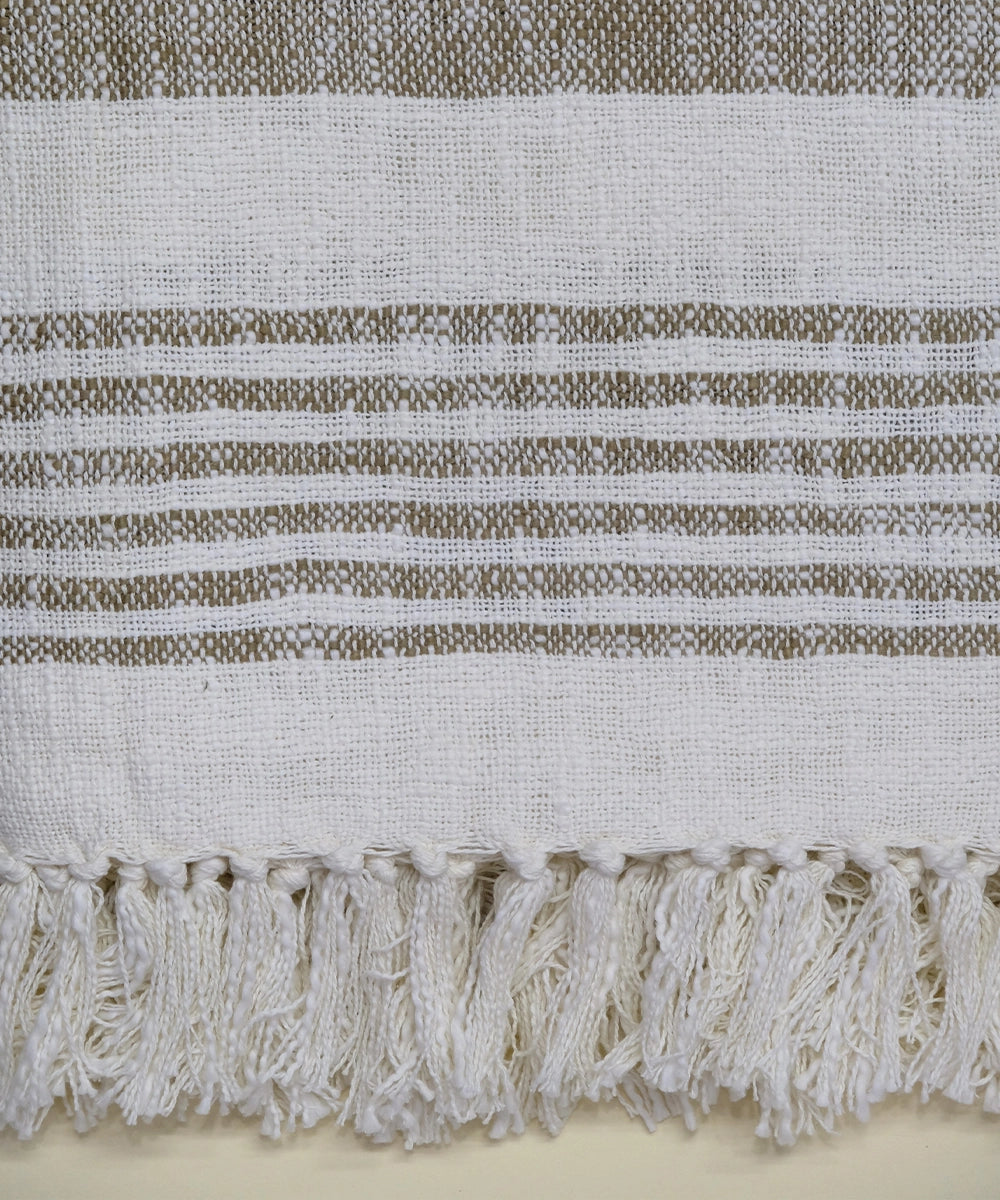 Cream & Light Brown Yarn Dye Cotton Handwoven Throw