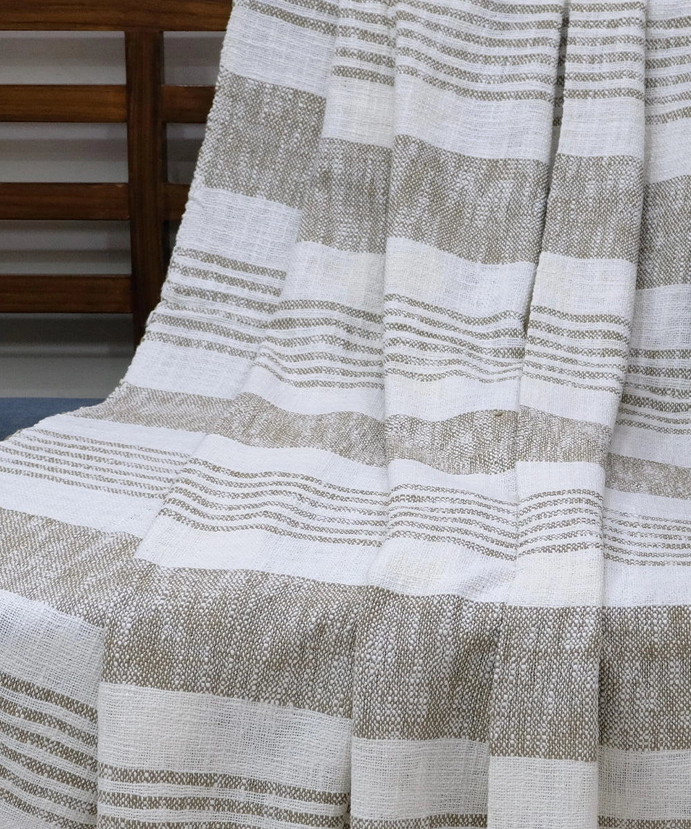 Cream & Light Brown Yarn Dye Cotton Handwoven Throw