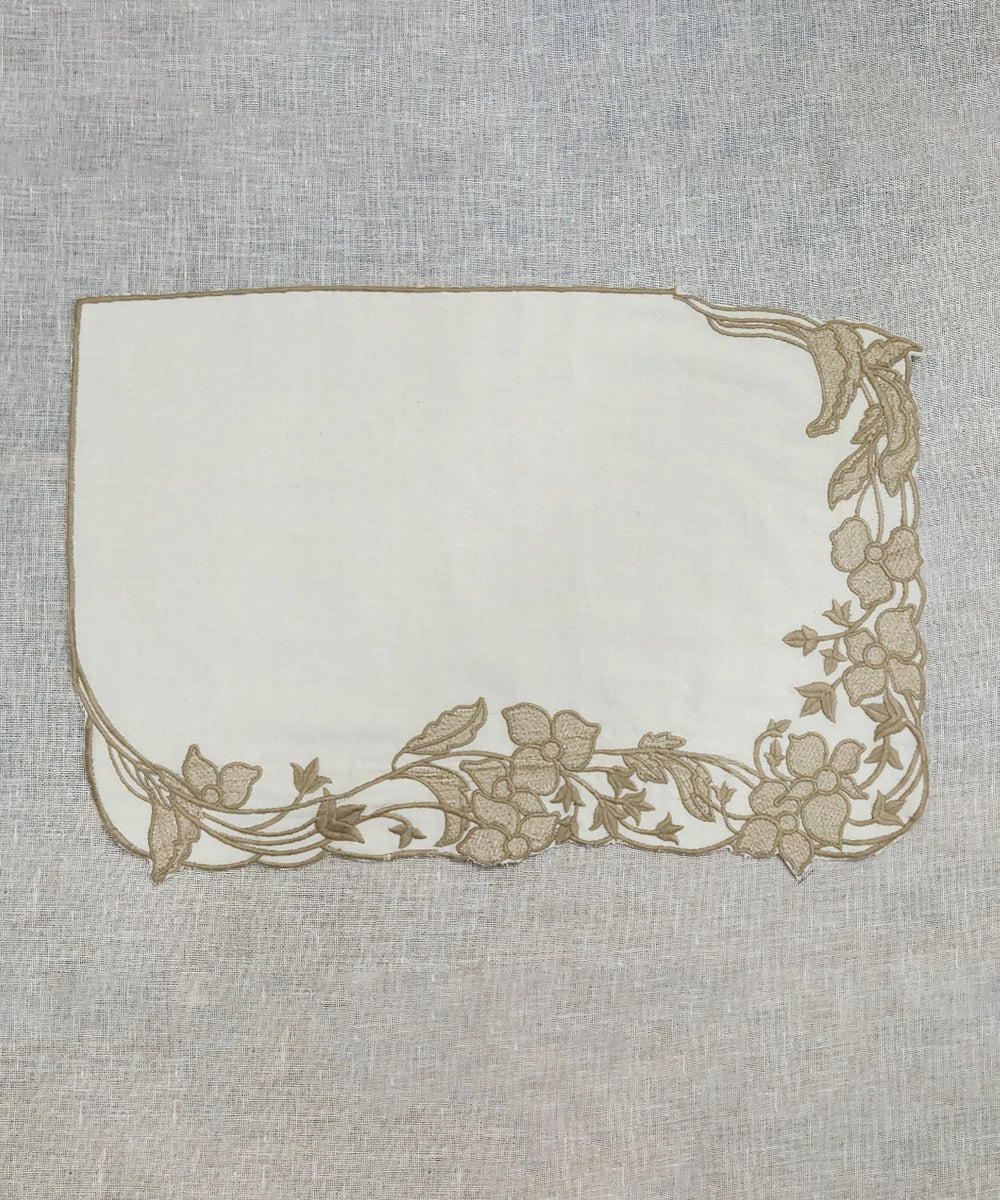 Set Of 6 Cream Embroidery with Cutwork Cotton Linen Table Mats