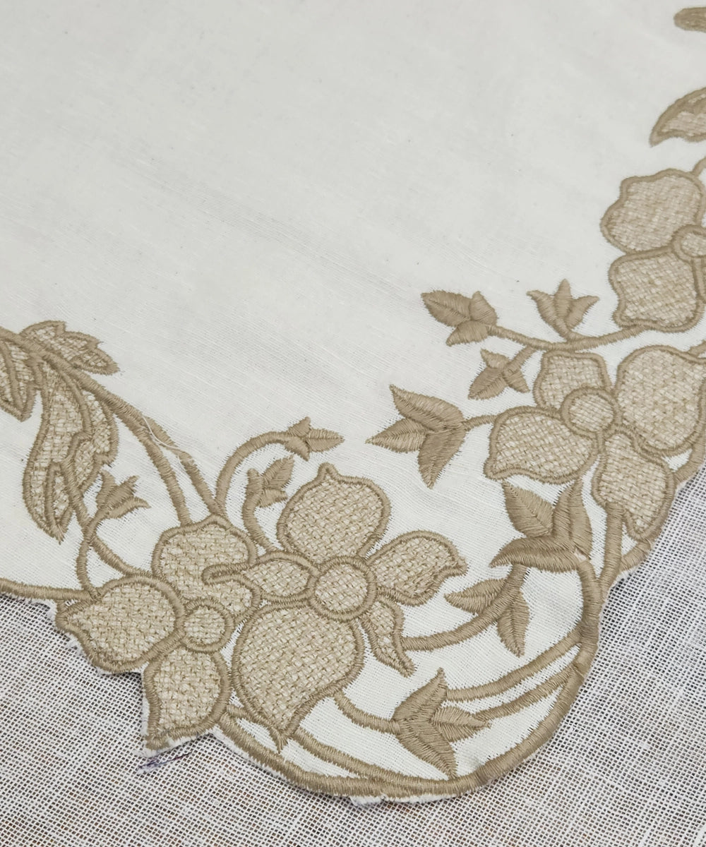 Set Of 6 Cream Embroidery with Cutwork Cotton Linen Table Mats