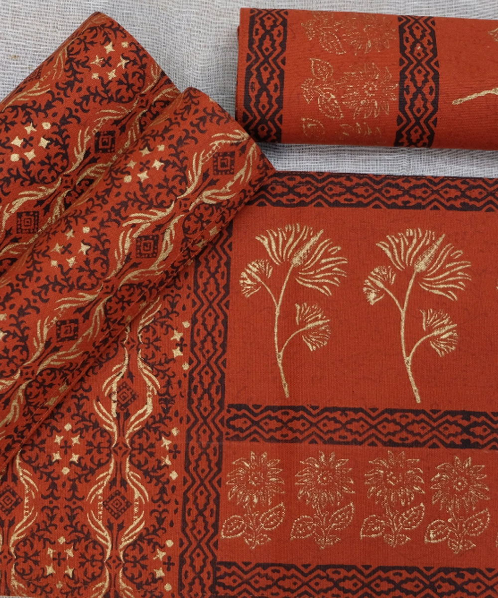 Set of 6 Burnt Orange Cotton Canvas  Hand Block Printed Table Mats