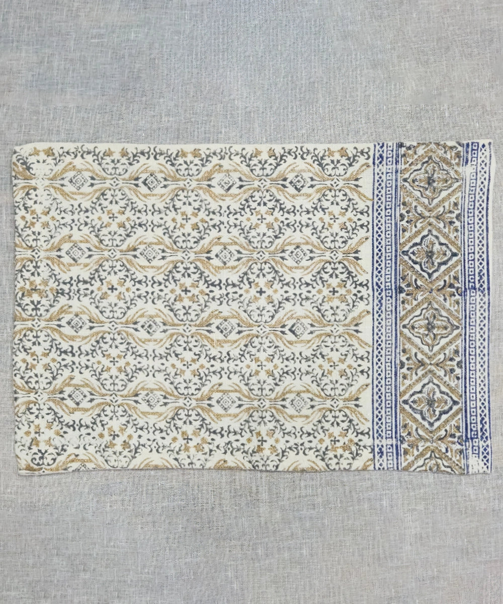 Set of 6 Deep Cream Linen Hand Block Printed Table Mats (13"x19")