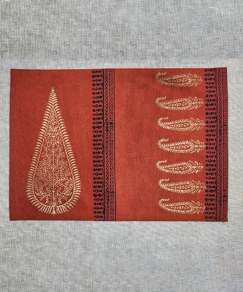 Set of 6 Burnt Orange Cotton Canvas Hand Block Printed Table Mats