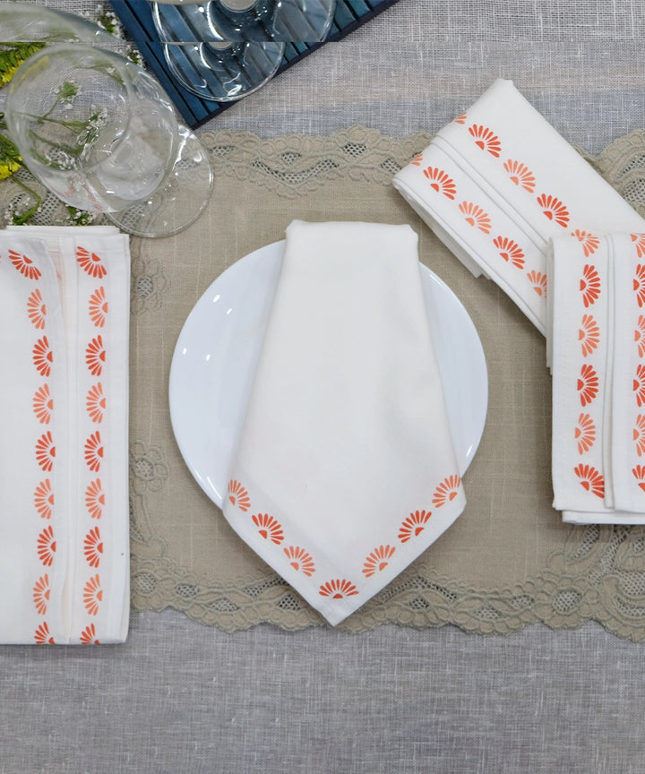 Coral & Nector Block Printed Cotton Table Napkin (Set Of 4)