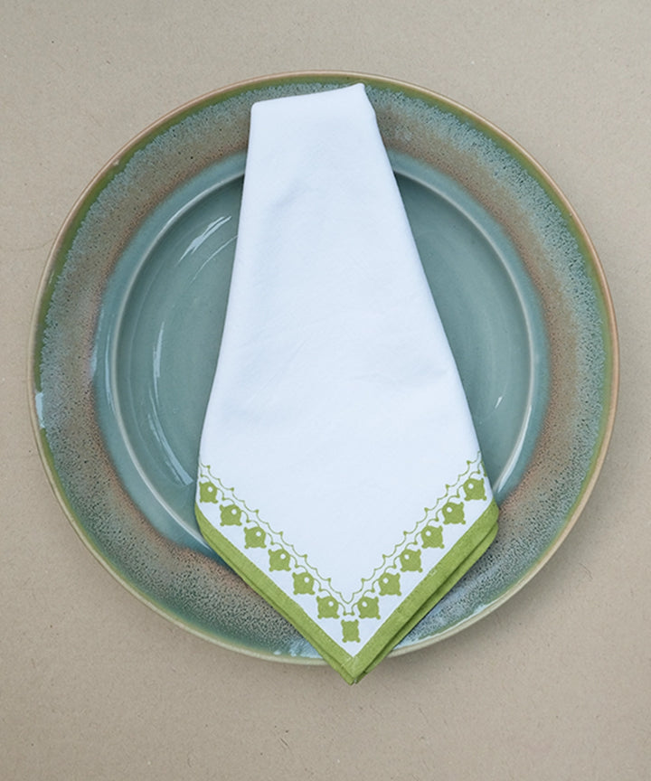 Cream with Green Emperor Printed Cotton Table Napkin (Set of 4)