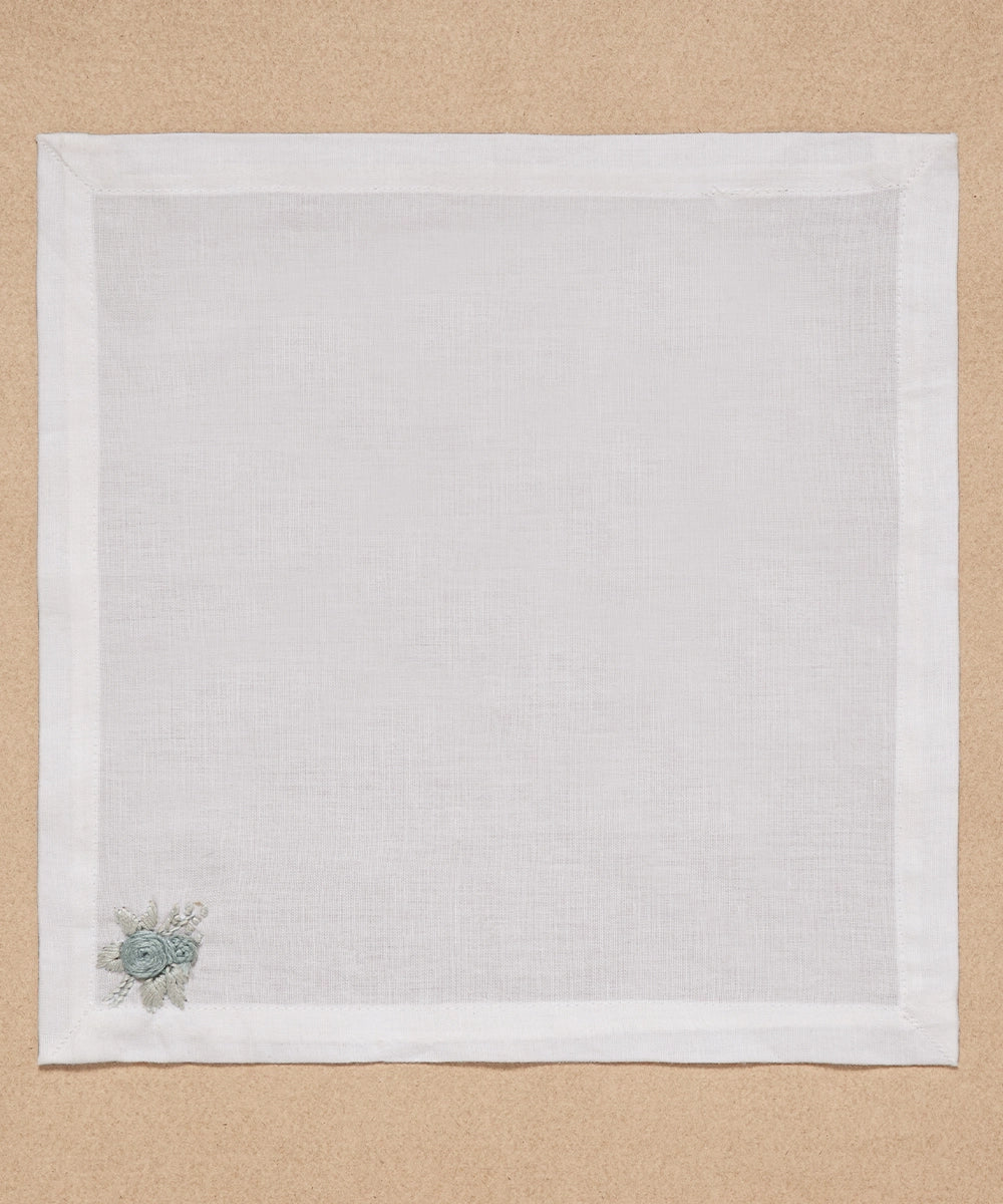 Set of 6 pcs Cream & Grey Hand Embroidered Cotton Linen Cocktail Napkins (11" x 11")