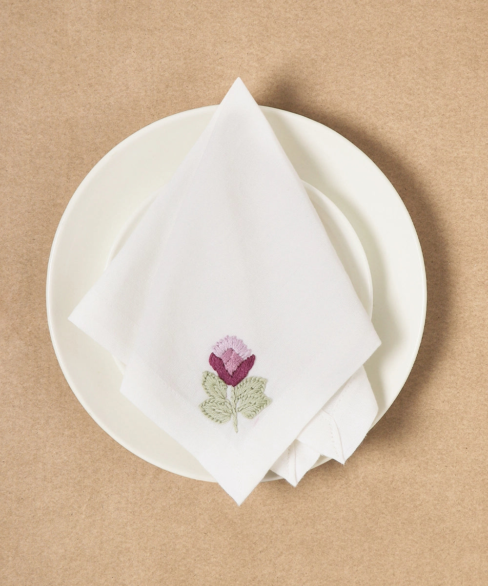 Set of 6 pcs Cream & Purple Cotton Linen Cocktail Napkins (11" x 11")