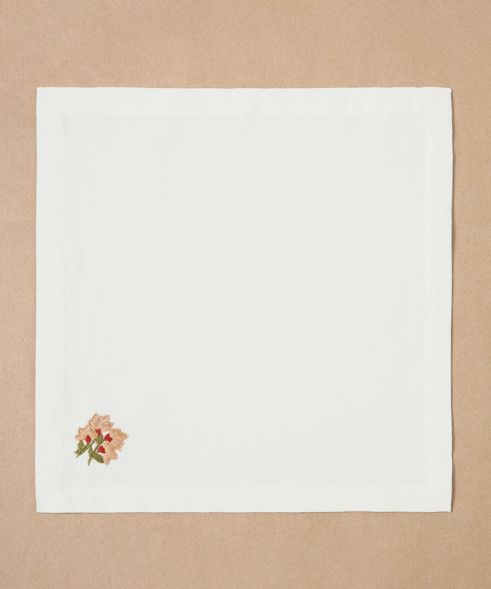 Set of 6 pcs Cream & Beige Floral Hand Embroidered Pure Cotton Table Napkin (16" x 16")