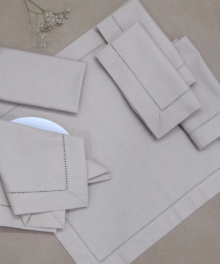 Set of 6 pcs Beige Solid with fagotting Cotton Table Napkin (15.75" x 15.75")