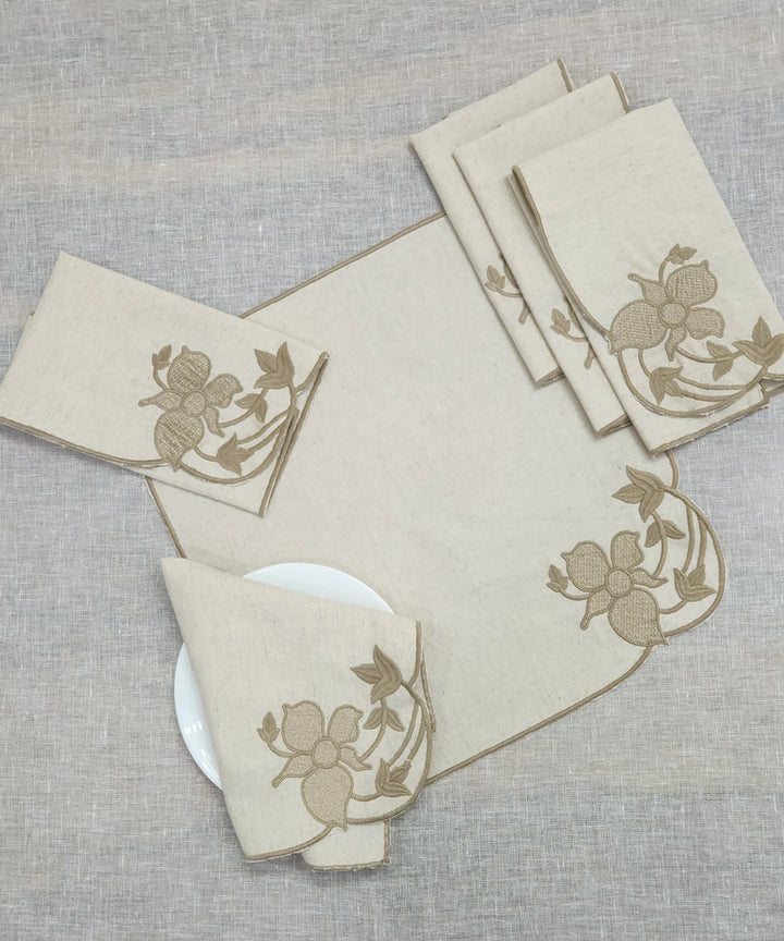 Set of 6 pcs Cream Embroidered Cotton Linen Cutwork Table Napkins (16"x16")