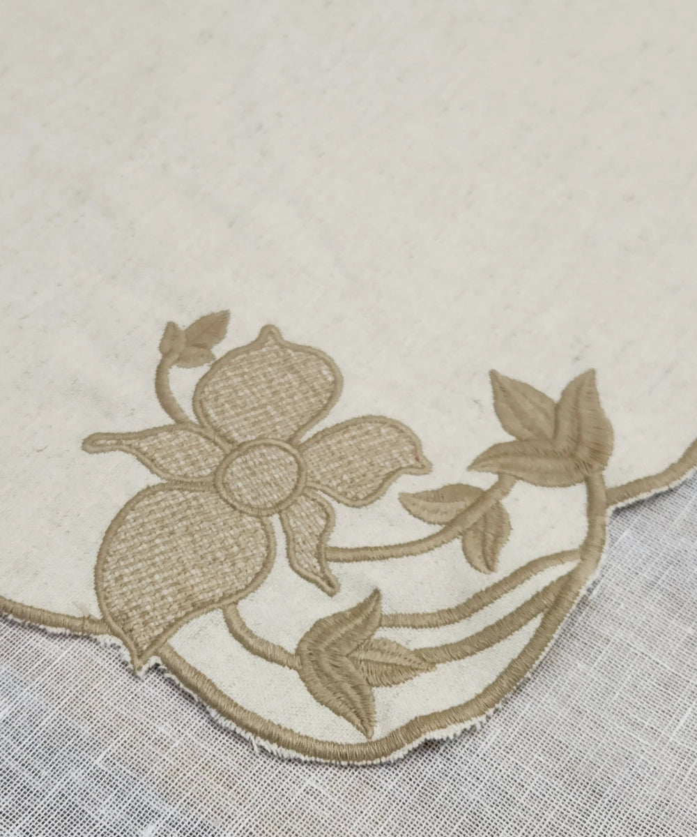 Set of 6 pcs Cream Embroidered Cotton Linen Cutwork Table Napkins (16"x16")