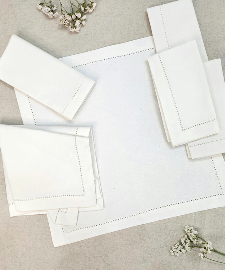 Set of 6 pcs off white solid cotton table napkin with fagotting  (16" x 16")