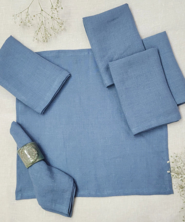 Set of 6 pcs Bluish Grey Pure Linen Table Napkin (16"x16")