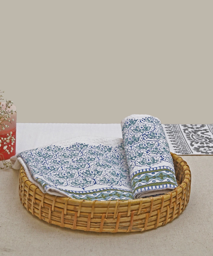 Set of 2 Moroccan Hand Block Cotton Honeycomb Hand Towel