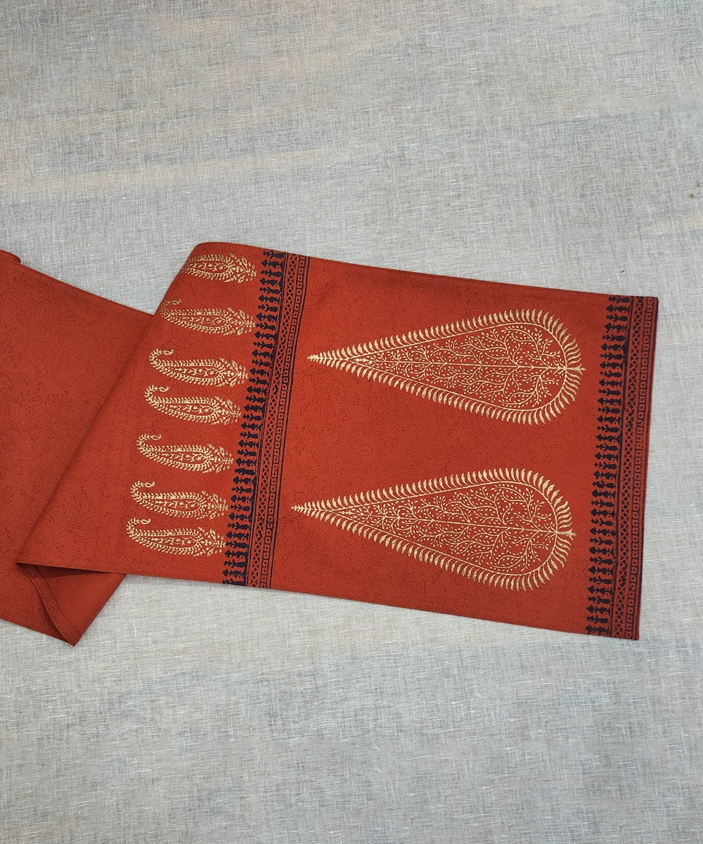 6 Seater Burnt Orange Hand Block Printed Cotton Canvas Table Runner (13 x 84 Inches)