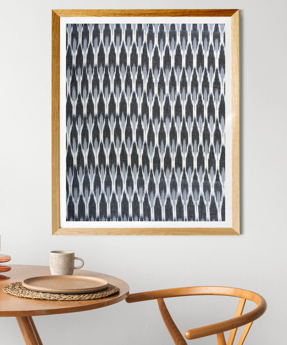 Grey Ikat Handloom Textile Wall Art | 25" x 19" Unframed