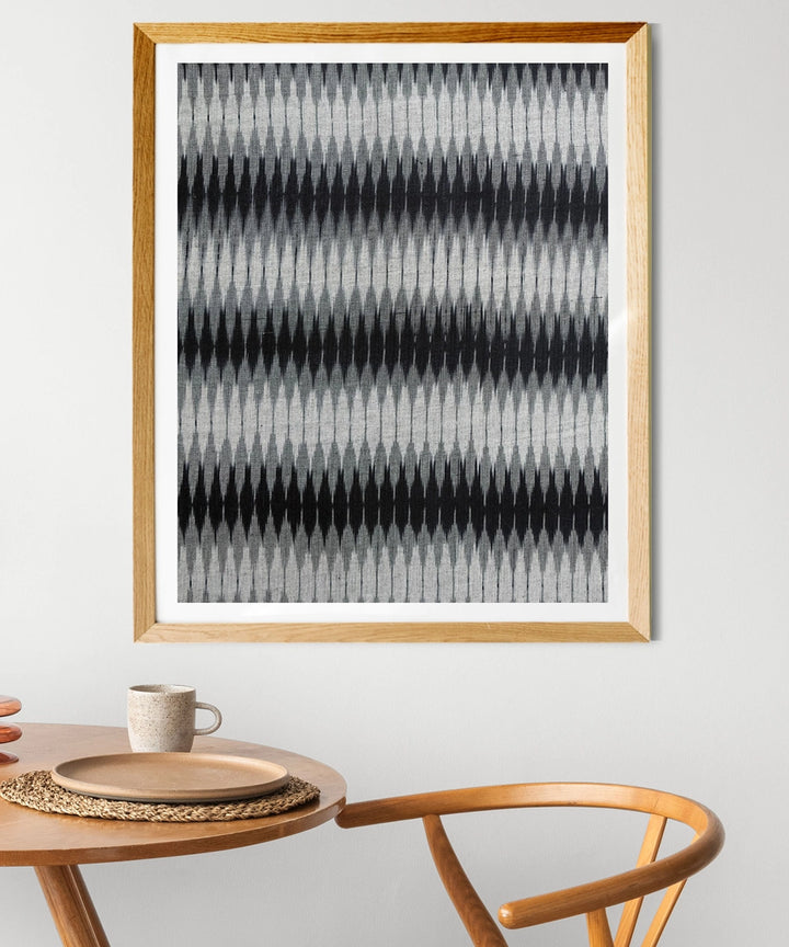 Black and Grey Ikat Handloom Textile Wall Art | 25" x 19" Unframed