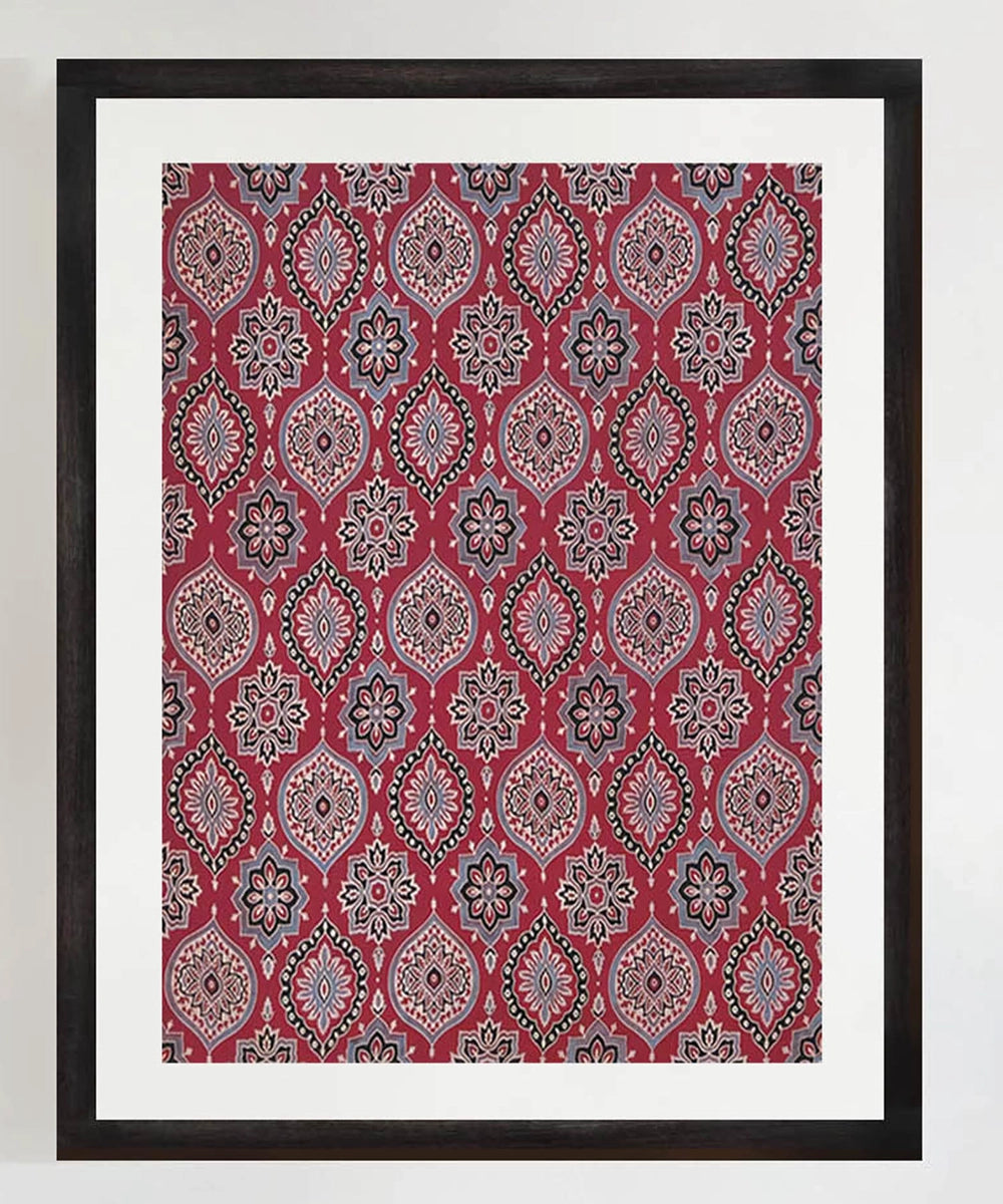 Moroccan Red Ajrakh Printed Textile Wall Art (25"x19") Unframed