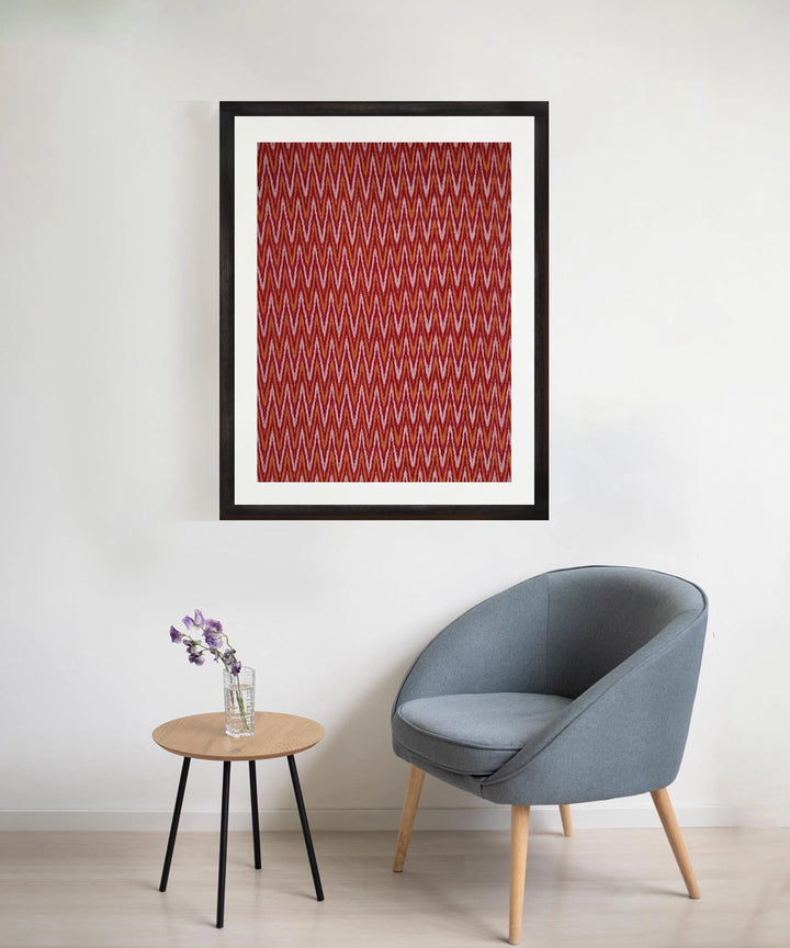 Red Chevron Ikat Handloom Textile Wall Art | 25" x 19" Unframed