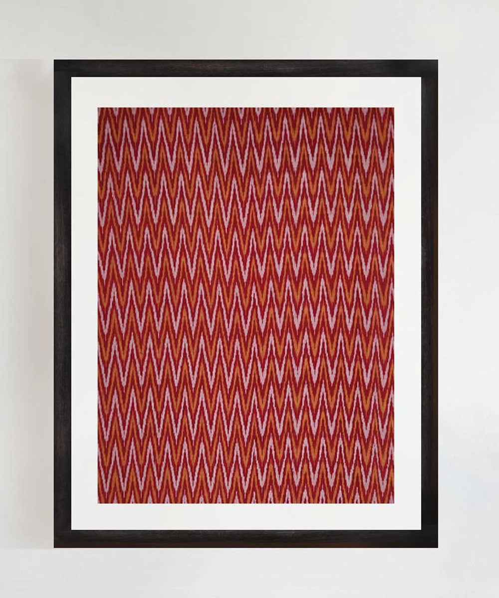 Red Chevron Ikat Handloom Textile Wall Art | 25" x 19" Unframed