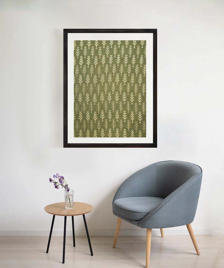 Green Ikat Handloom Textile Wall Art | 25" x 19" Unframed