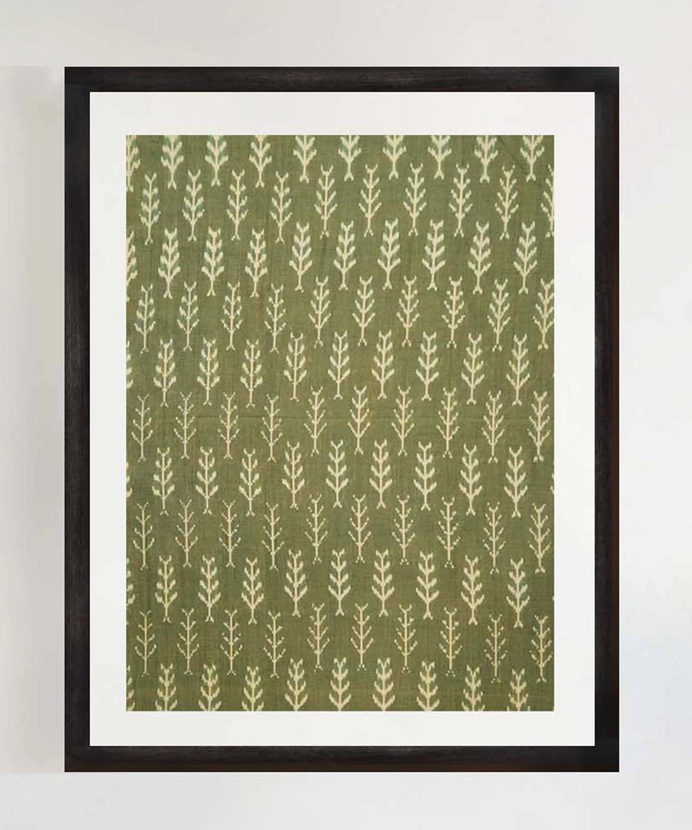 Green Ikat Handloom Textile Wall Art | 25" x 19" Unframed