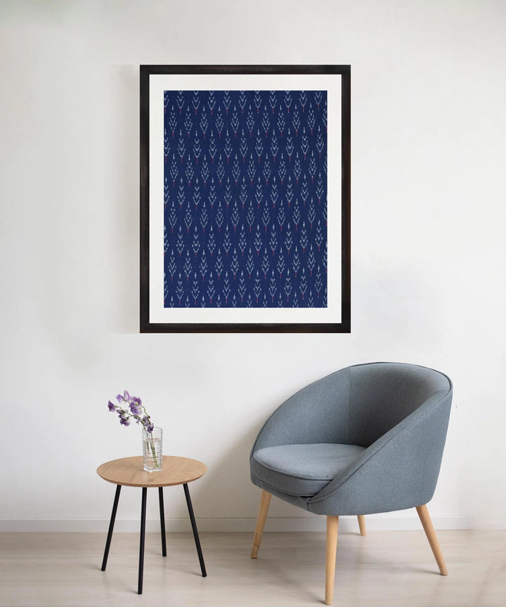 Blue Ikat Handloom Textile Wall Art | 25" x 19" Unframed