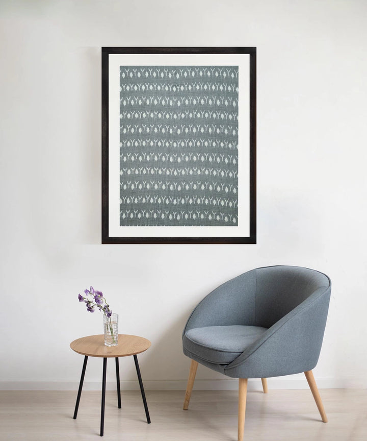 Grey Ikat Handloom Textile Wall Art | 25" x 19" Unframed