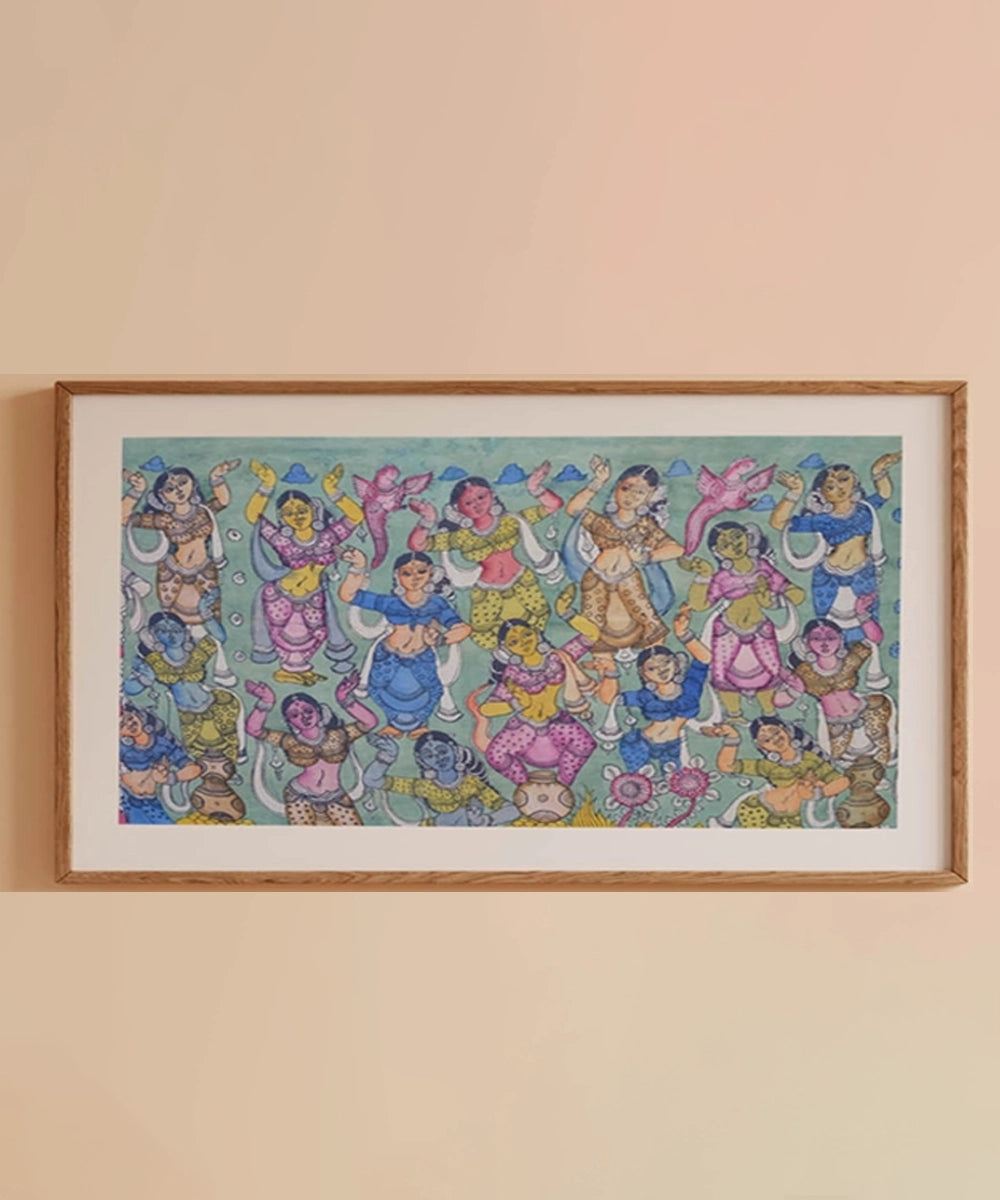 Kalamkari Painting On Silk Cloth| Multiple Lady Dancing | 40.5x26 Inches | Unframmed