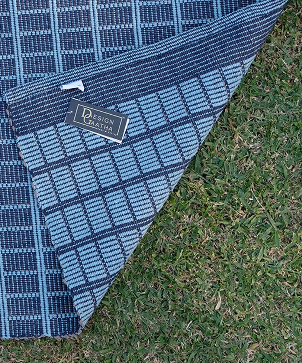 Charcoal with Blue Tie and Dye Pure Handloom Cotton Yoga Mat