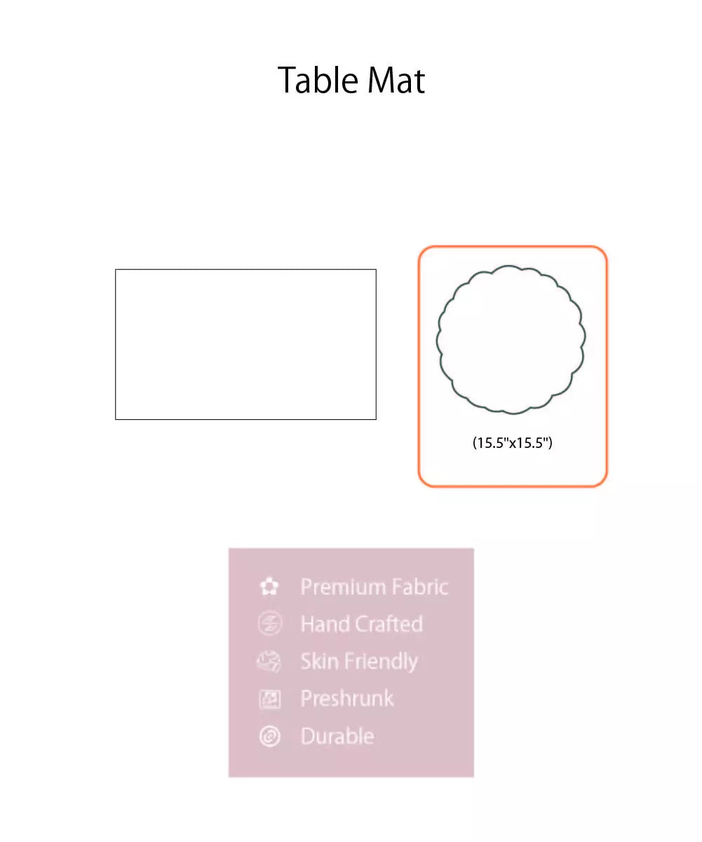 Set of 2 quilted cotton embroidered light grey round table mats (15.5"x15.5")